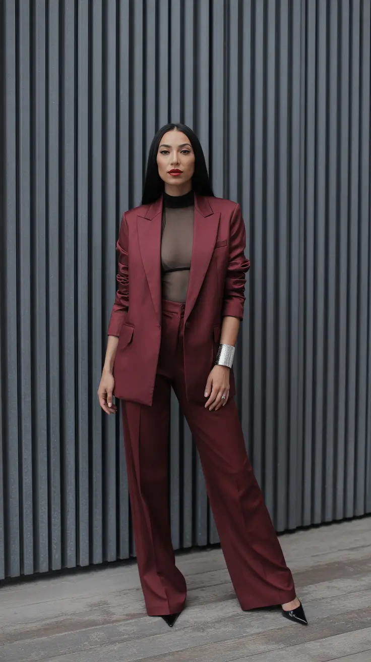 fashion outfits for women 2026 Power Suit in Burgundy
