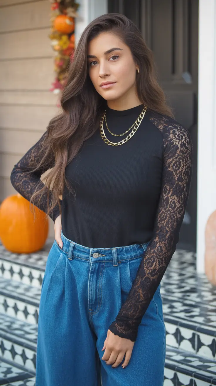 fashion outfits for women 2026 Modern Lace and Denim Contrast