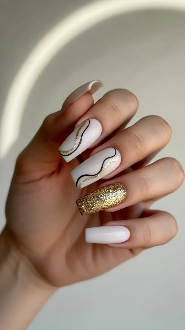 Festive Nail Designs Christmas 2025 Golden Luxe Lines