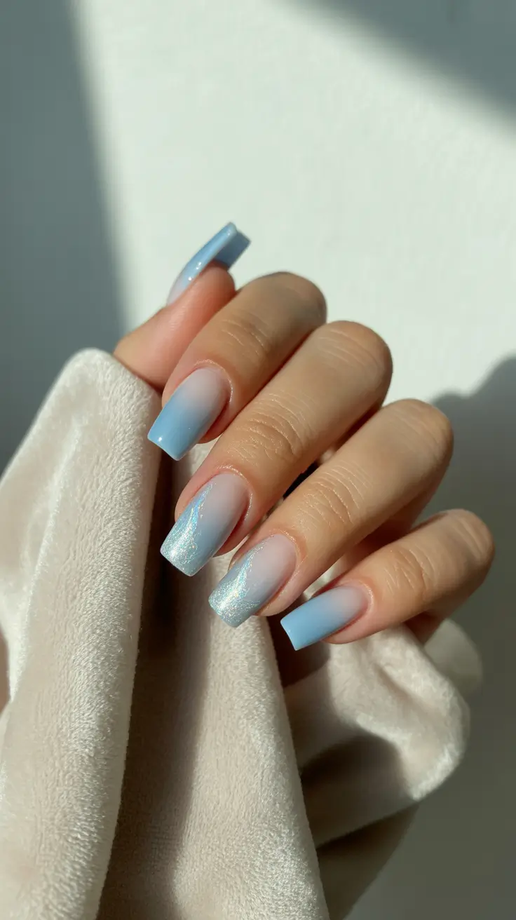 Festive Nail Designs Christmas 2025 Blue Frost Ombre