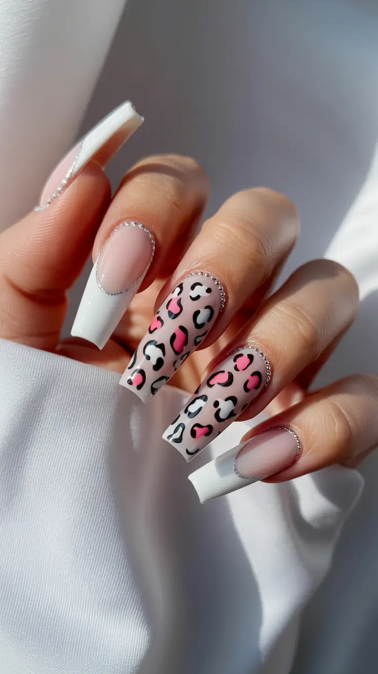 Festive Nail Designs Christmas 2025 Pink Leopard Luxe