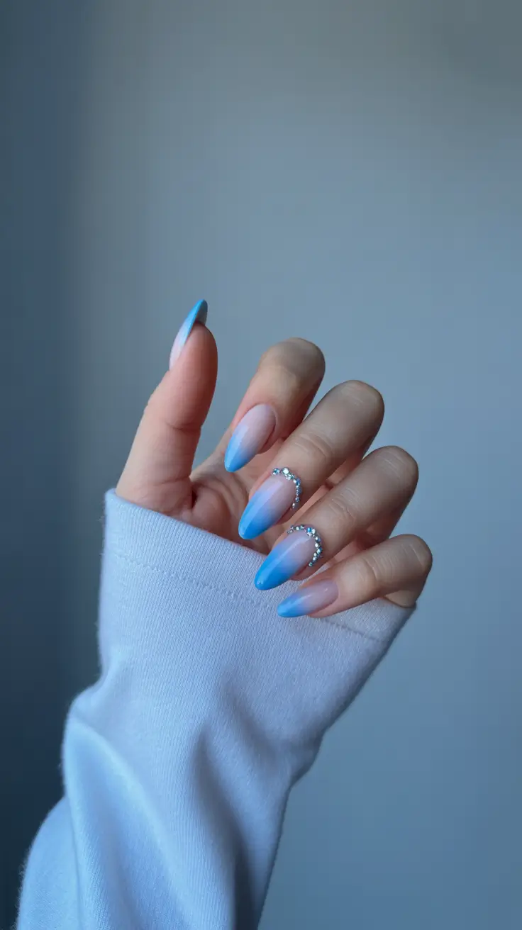 Festive Nail Designs Christmas 2025 Frosty Blue Gradient