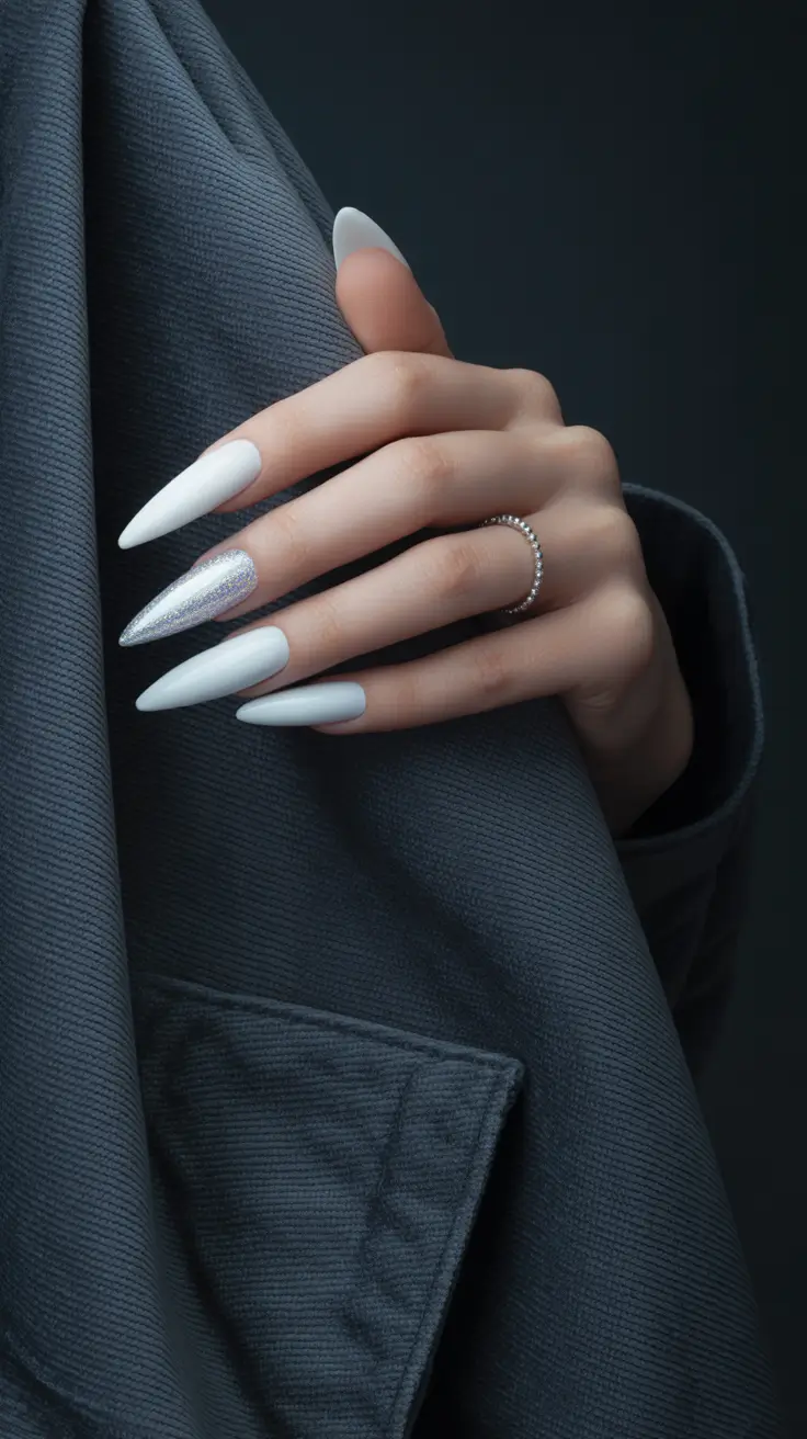 Fresh Winter Nail Designs and Colors 2025-2026 Arctic Chrome Stiletto