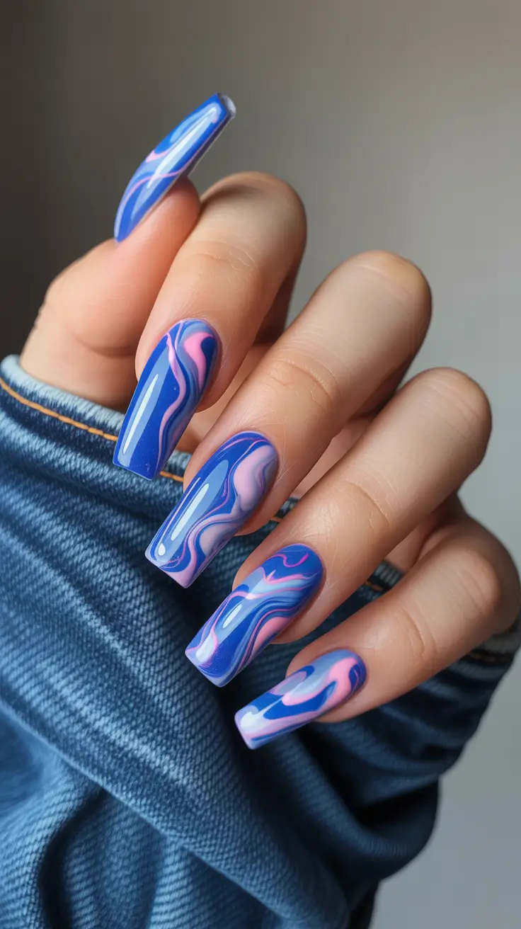 Fresh Winter Nail Designs and Colors 2025-2026 Electric Marble Waves