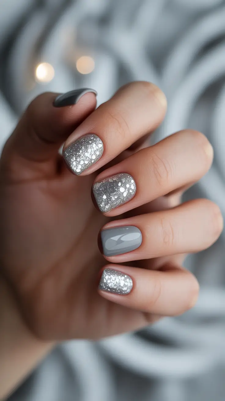 Fresh Winter Nail Designs and Colors 2025-2026 Silver Frost Sparkle
