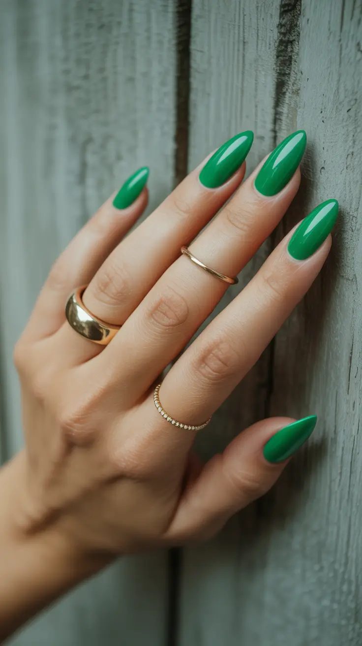 Green Winter Nails 2025-2026 Classic Almond Green Perfection