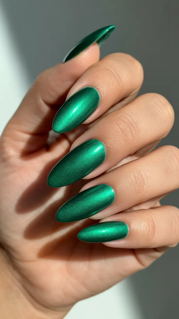 Green Winter Nails 2025-2026 Chrome Emerald Dream