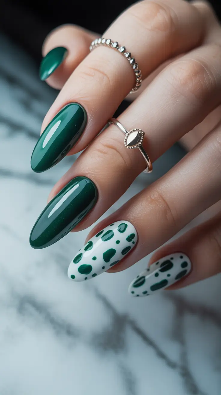 Green Winter Nails 2025-2026 Playful Polka in Emerald and White