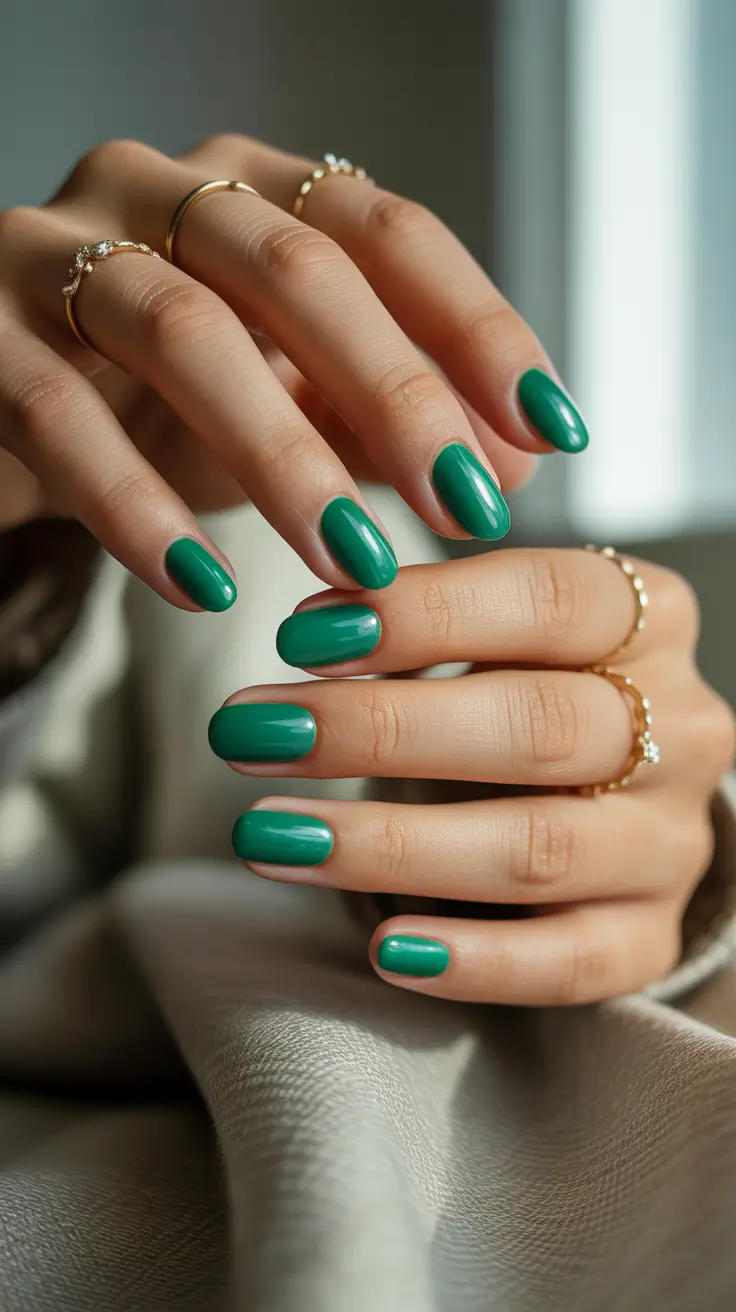 Green Winter Nails 2025-2026 Simple Green Gloss Classic