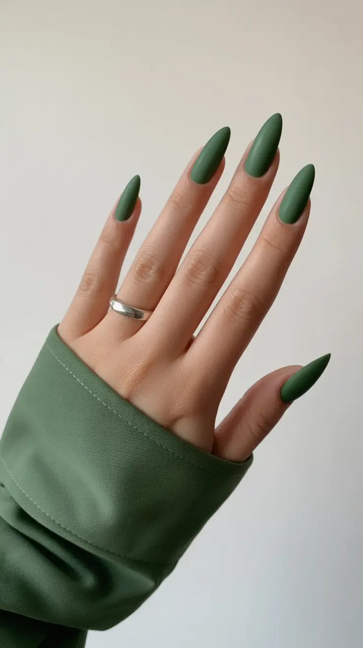 Green Winter Nails 2025-2026 Matte Forest Green Serenity