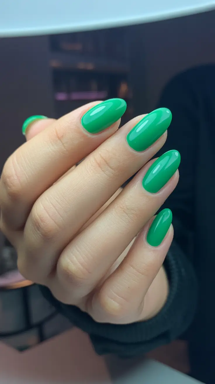 Green Winter Nails 2025-2026 Classic Glossy Mint Glow