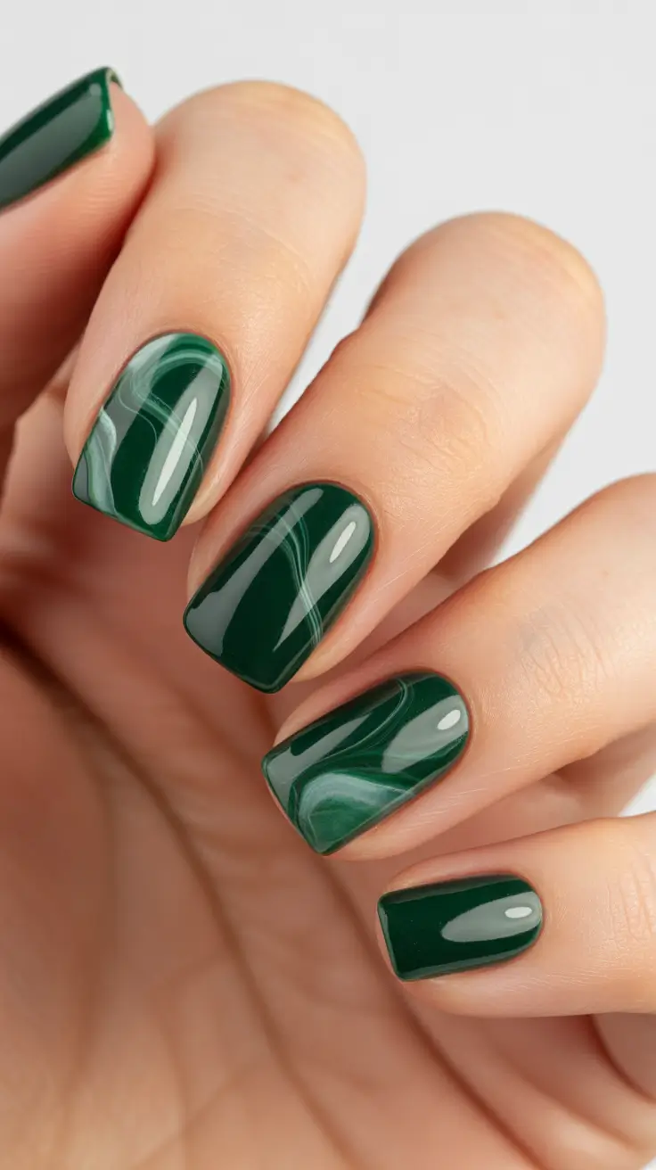 Green Winter Nails 2025-2026 Marble Green Perfection