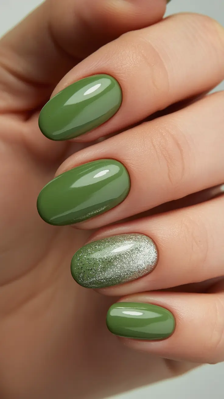 Green Winter Nails 2025-2026 Sage and Silver Frost