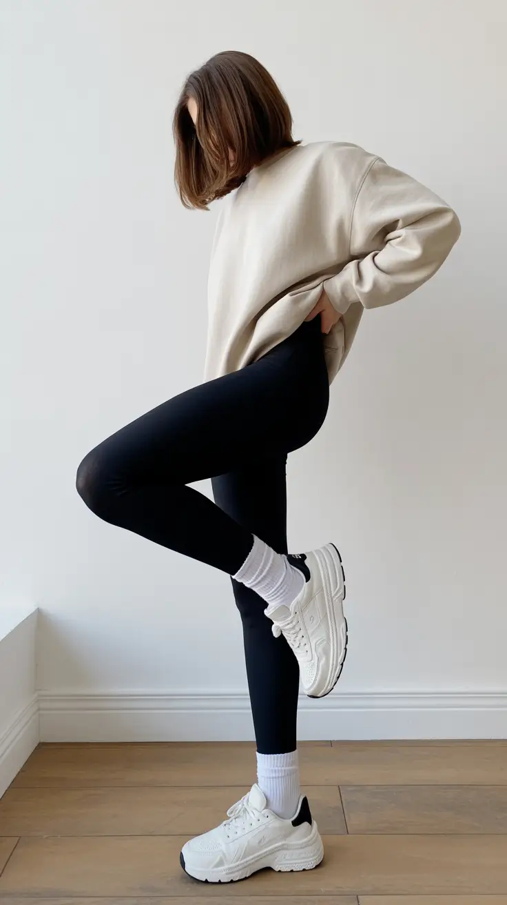legging outfits ideas 2026 Clean Neutrals Energy