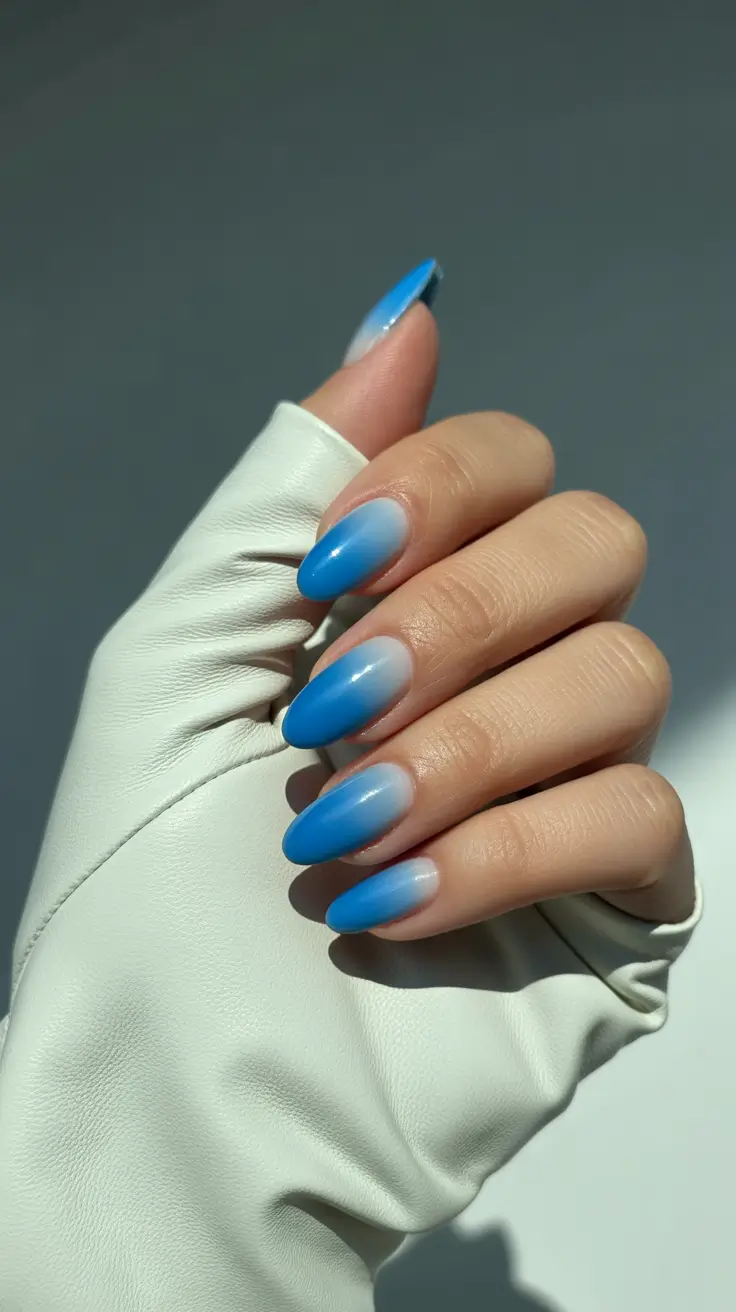 Modern Blue Nails Christmas 2025 Sky Melt Ombre