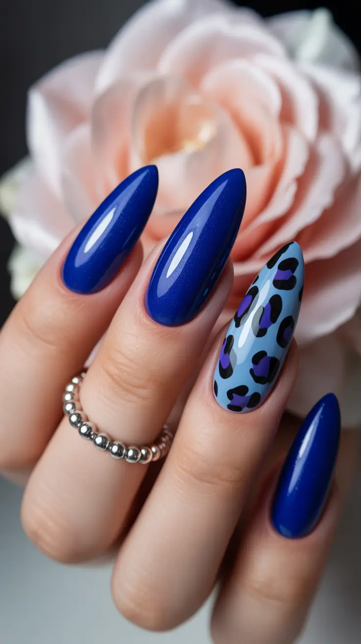 Modern Blue Nails Christmas 2025 Frost Leopard Twist