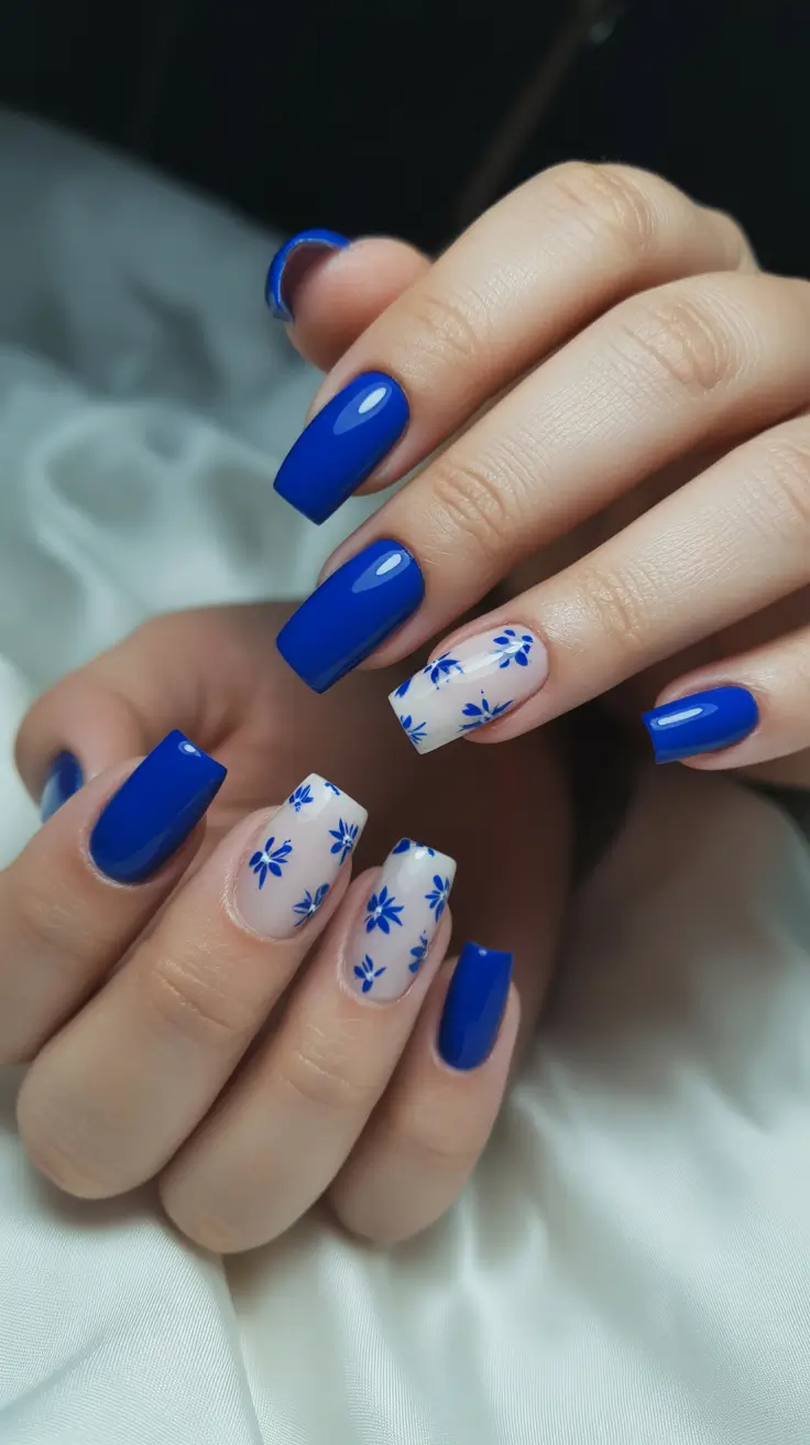 Modern Blue Nails Christmas 2025 Frosted Petal Charm