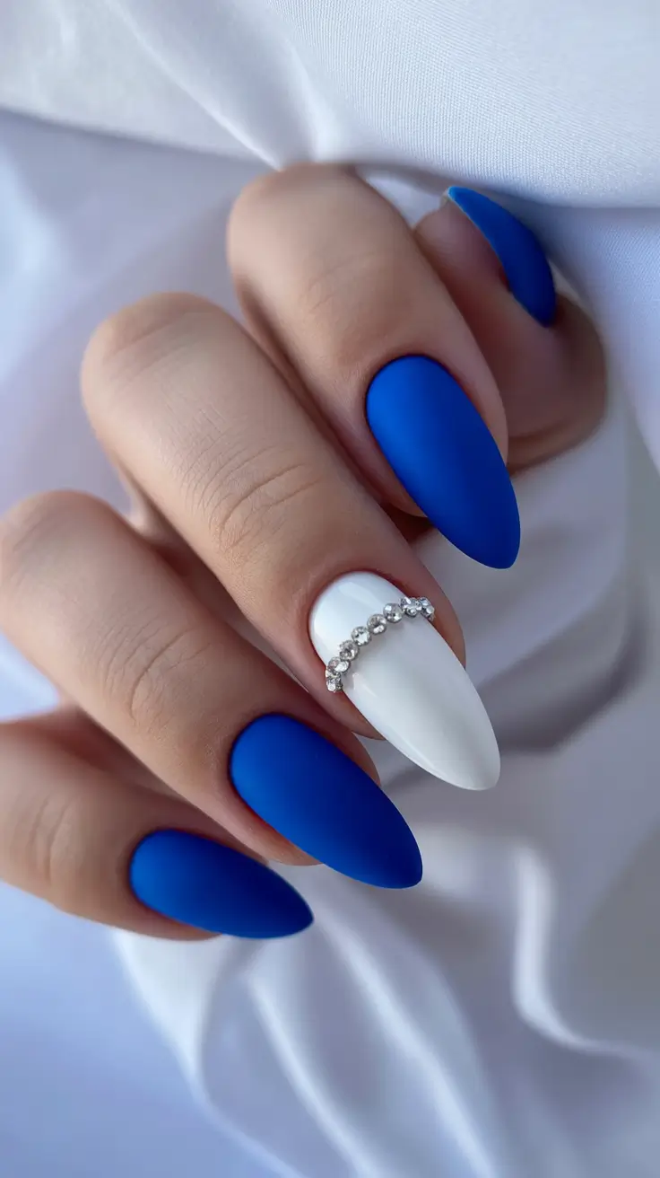 Modern Blue Nails Christmas 2025 Frosted Jewel Matte
