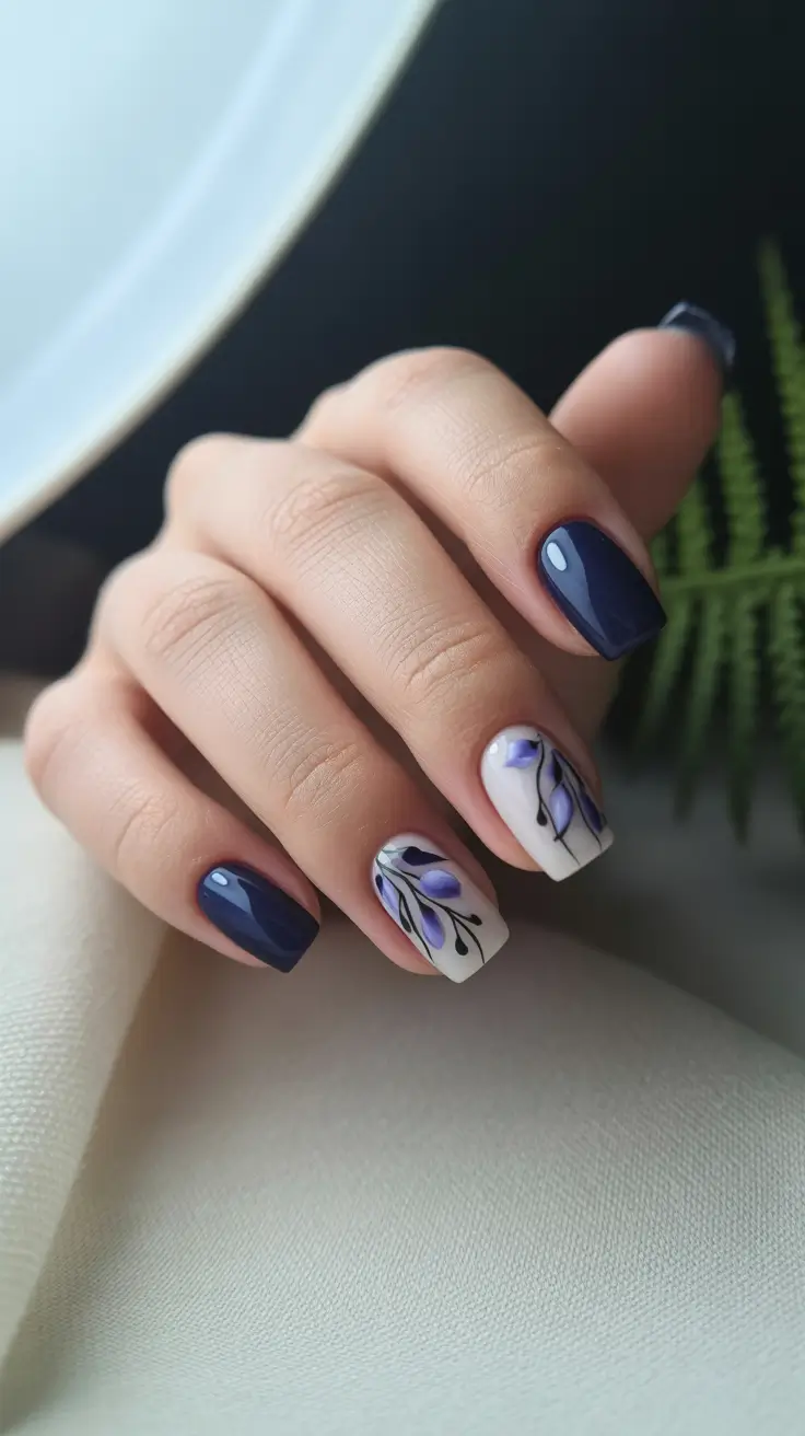 Modern Blue Nails Christmas 2025 Whispered Twilight Leaves