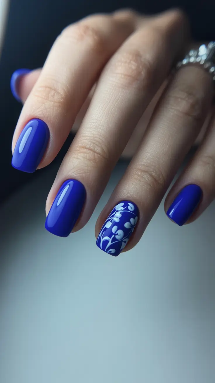 Modern Blue Nails Christmas 2025 Winter Bloom Elegance
