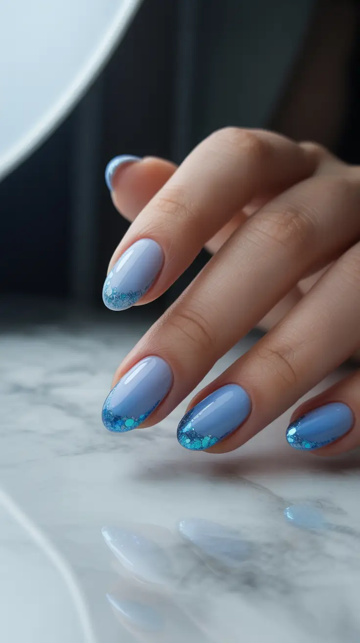Modern Blue Nails Christmas 2025 Blue Frost Illusion