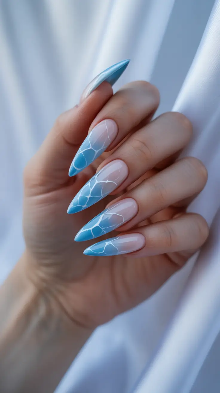 Modern Blue Nails Christmas 2025 Cracked Ice Mirage