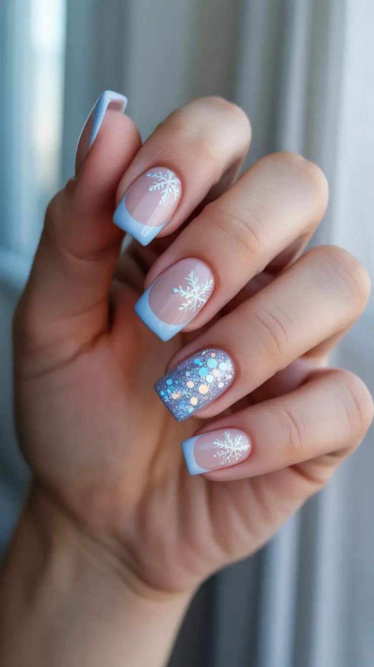 Modern Christmas Nail Colors Shades 2025 Snowflake Blue Dream