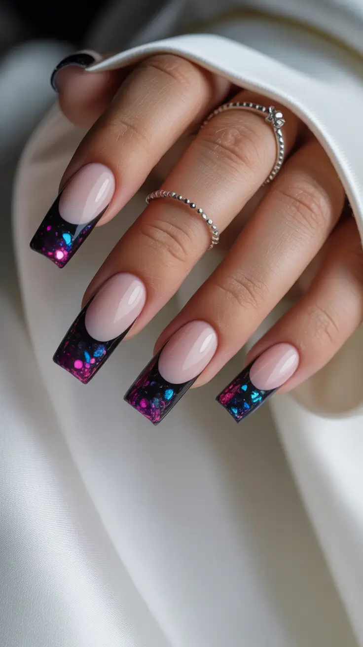 Modern Christmas Nail Colors Shades 2025 Cosmic Black French