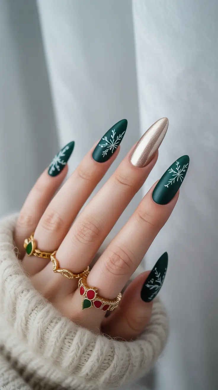 Modern Christmas Nail Colors Shades 2025 Matte Snowflake Magic