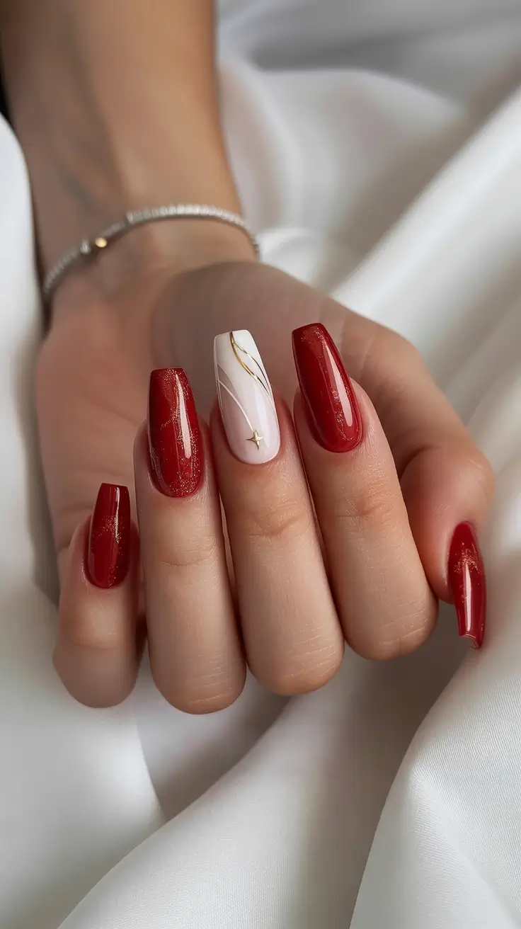 Modern Christmas Nail Colors Shades 2025 Starry Scarlet Elegance