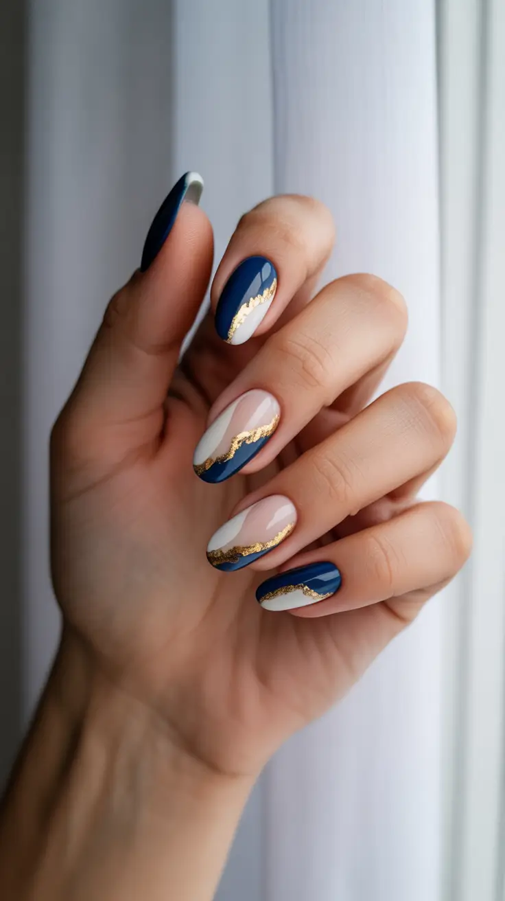 Modern Christmas Nail Colors Shades 2025 Midnight Gold Wave