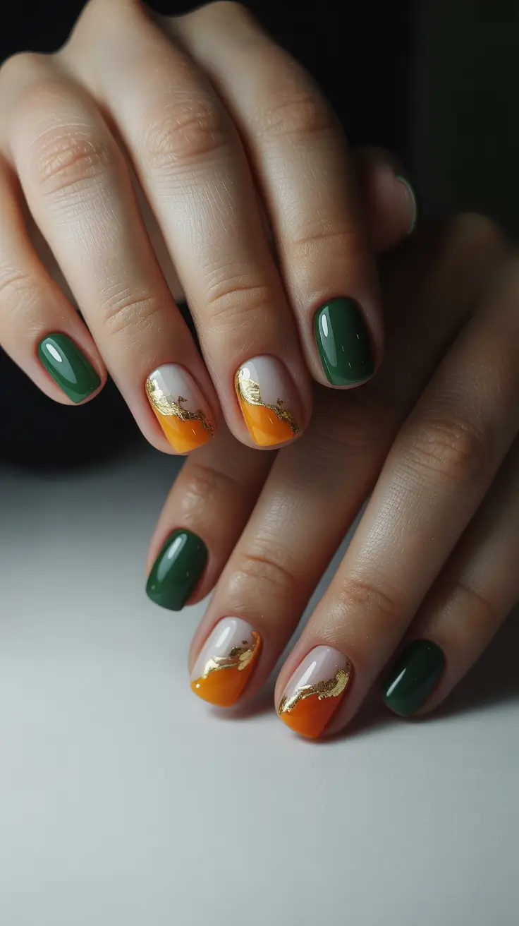 Modern Christmas Nail Colors Shades 2025 Green & Gold Harmony