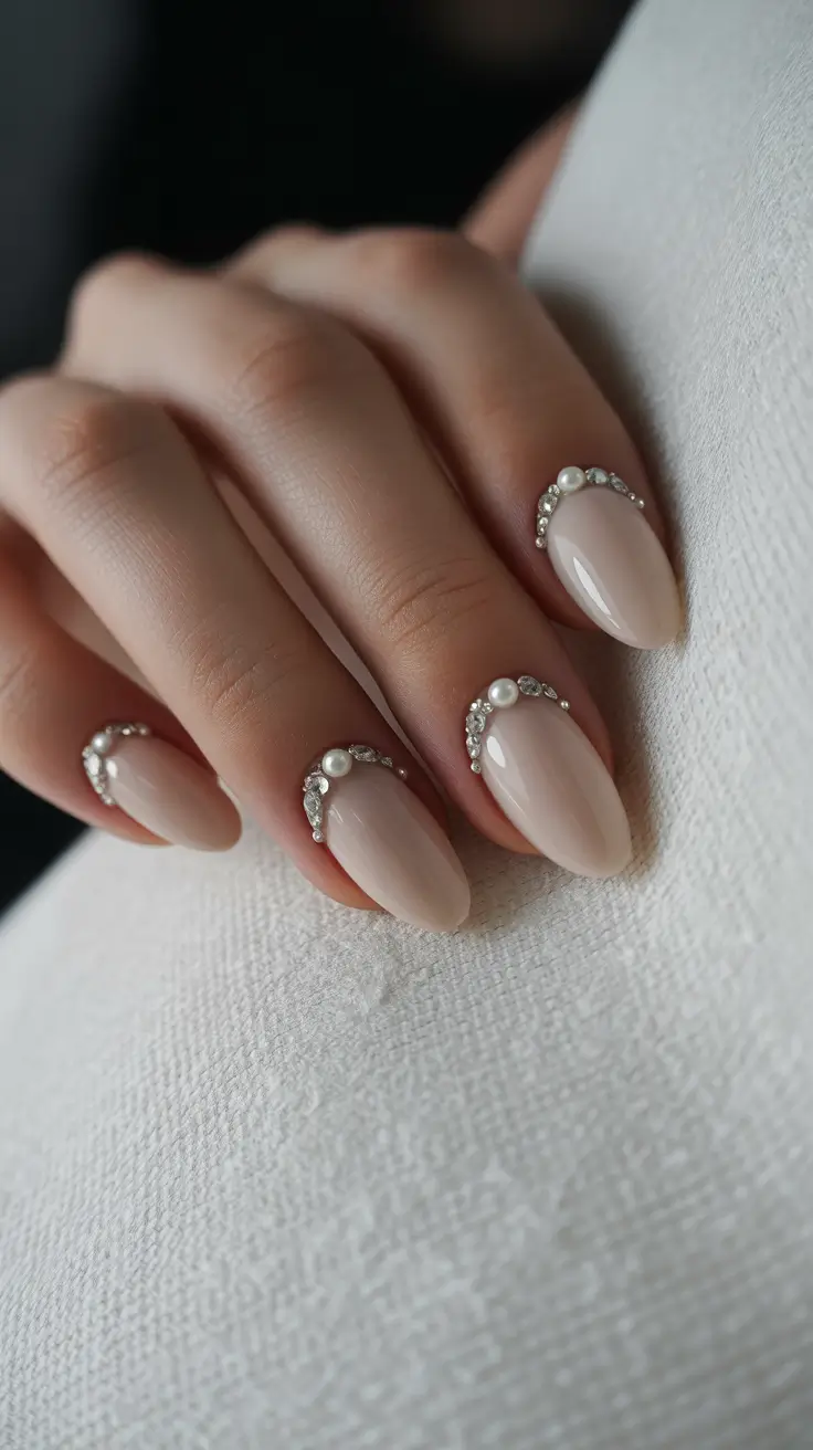 Modern Christmas Nails 2025 Crystal Pearl Elegance