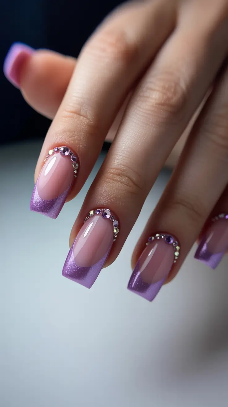 Modern Christmas Nails 2025 Amethyst Sparkle French Tips
