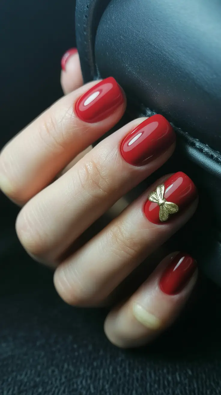 Modern Christmas Nails 2025 Crimson Bow Chic