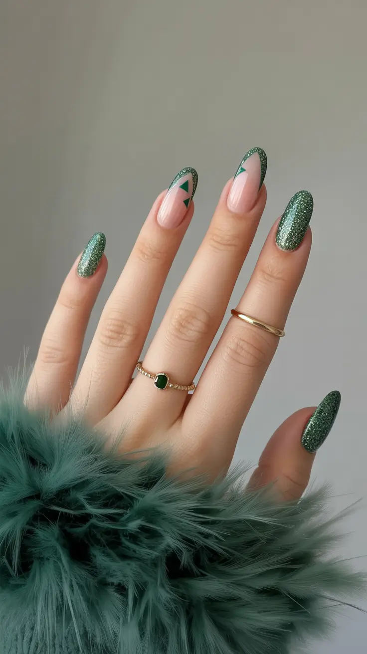 Modern Christmas Nails 2025 Emerald Glam Geometry