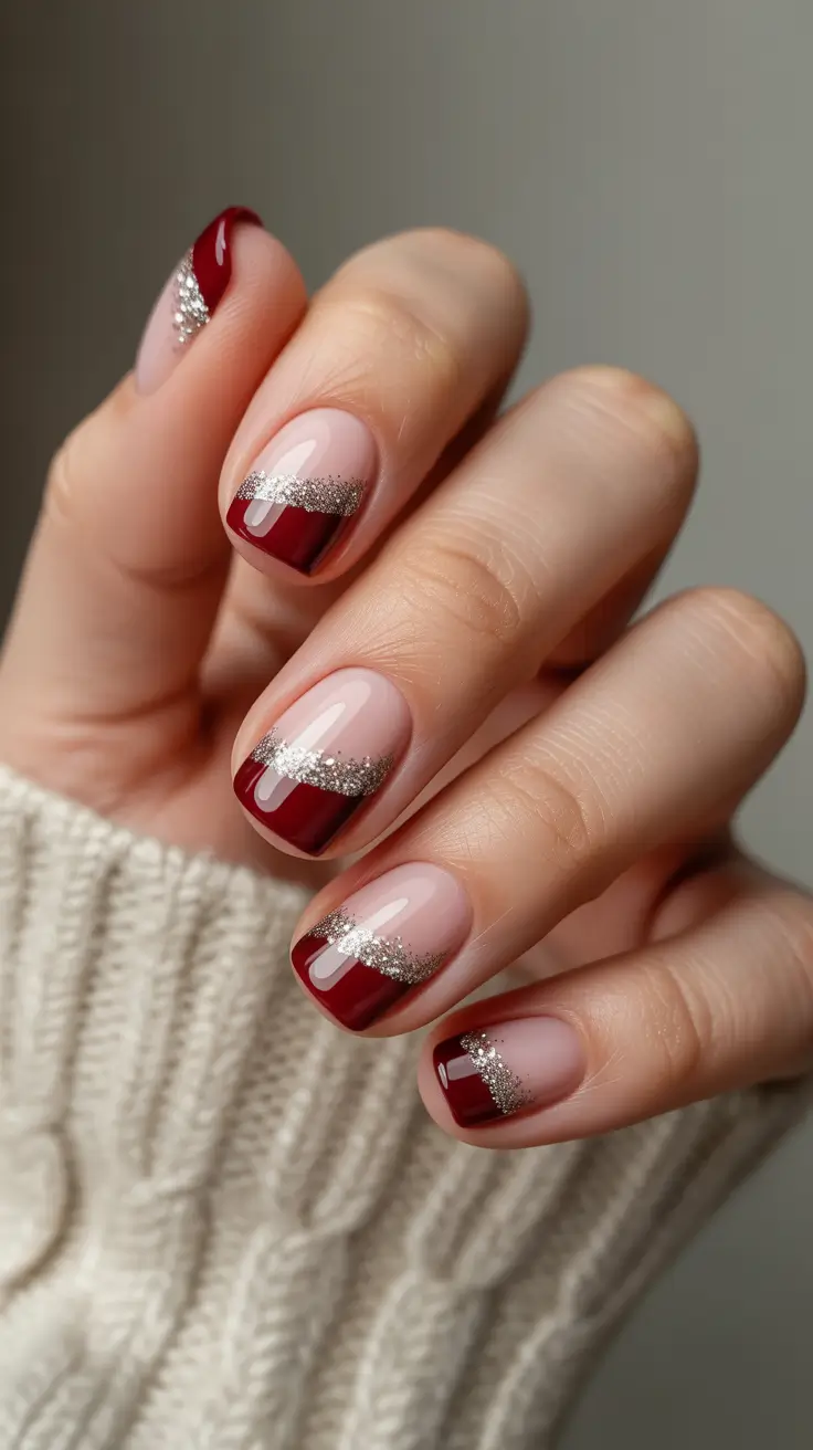 Modern Christmas Nails 2025 Garnet Ribbon French