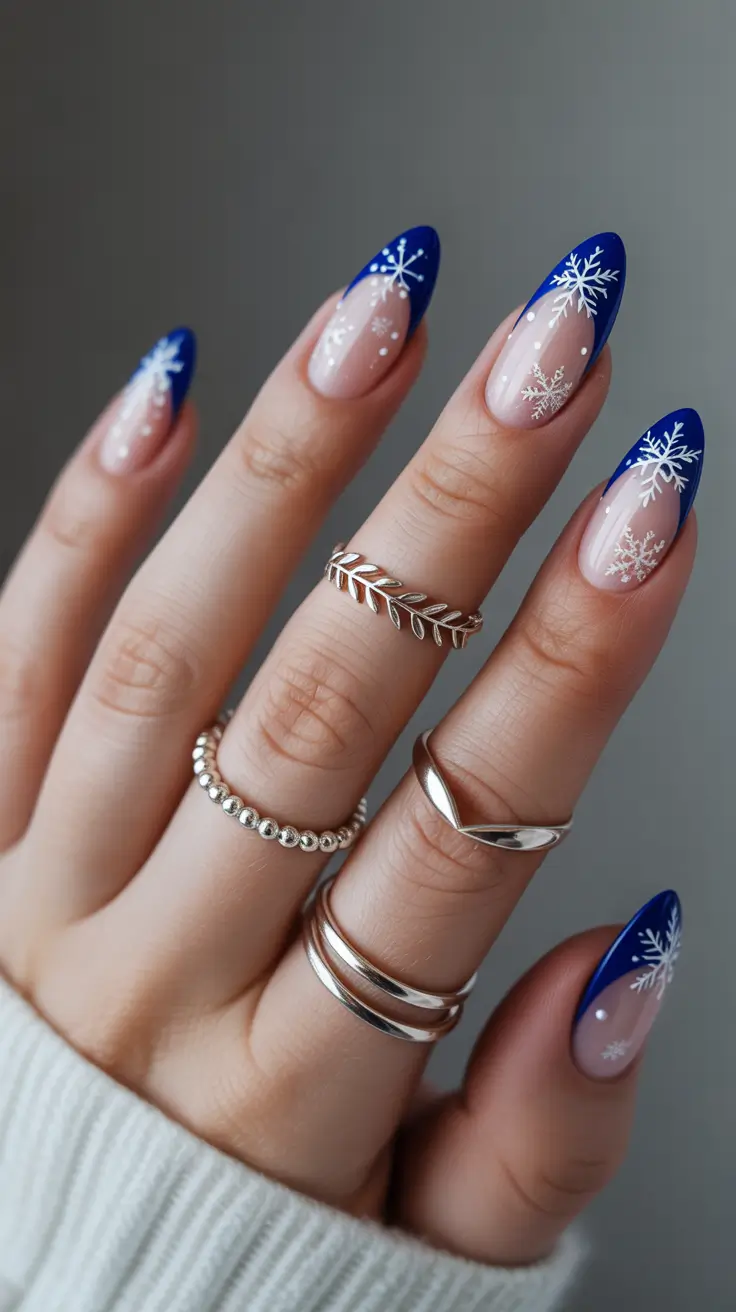 Modern Christmas Nails 2025 Snowflake French Elegance