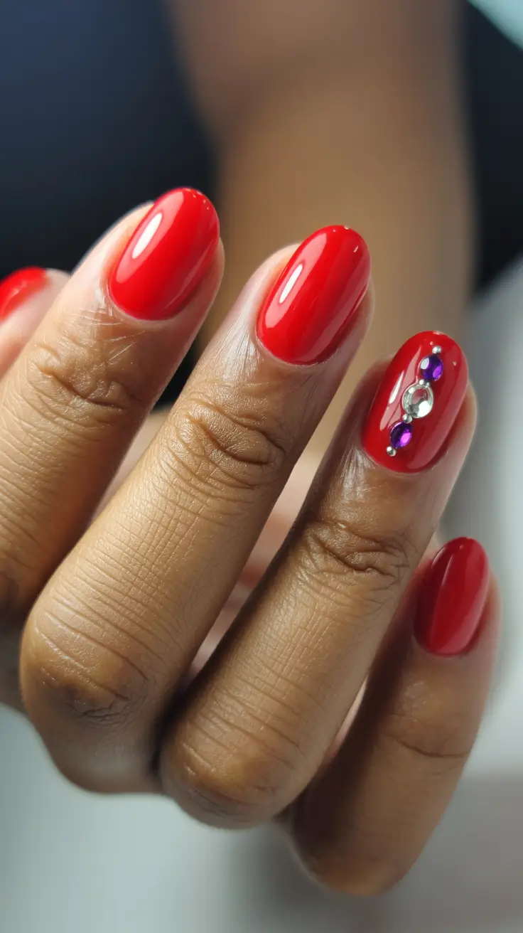 Modern Christmas Nails 2025 Ruby Luxe with Crystal Accents