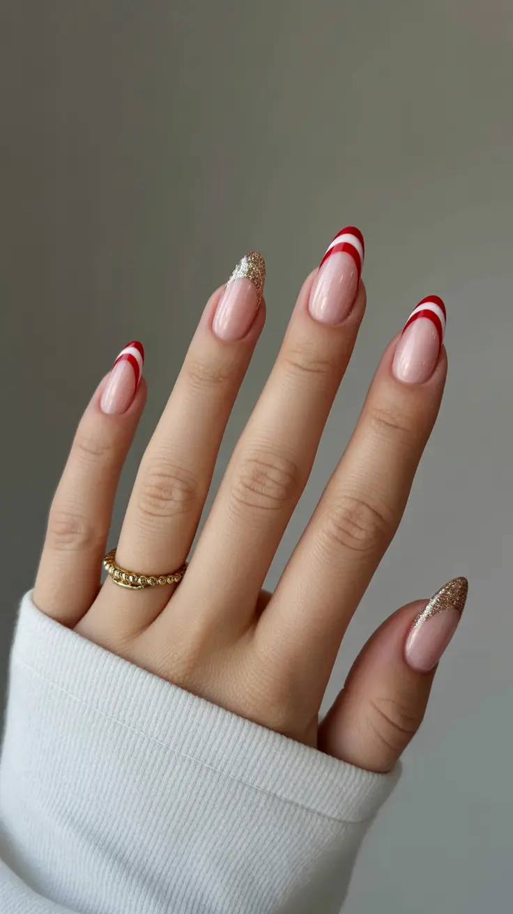 Modern Christmas Nails 2025 Candy Cane French Tips