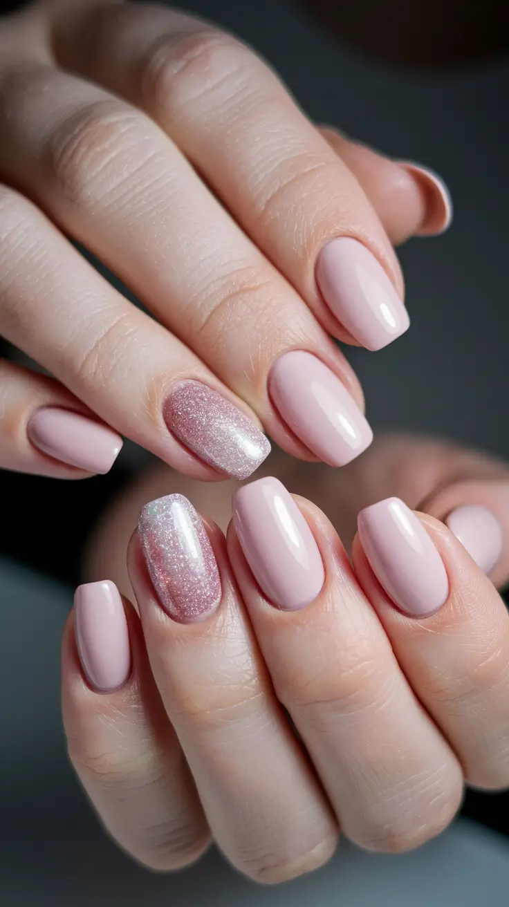 Nail Colors for Winter 2025-2026 Blush Pink with Glitter Accent