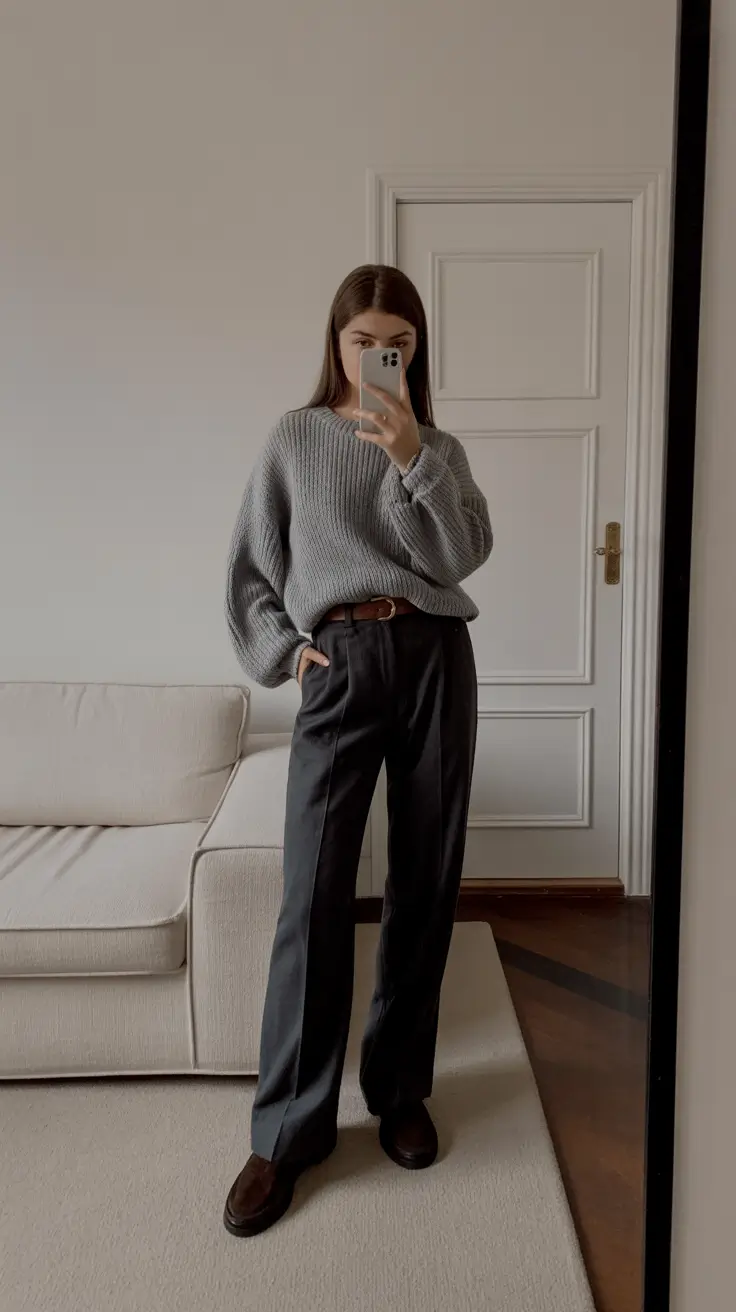 old money outfits for women 2026 Woolen Simplicity in Grey