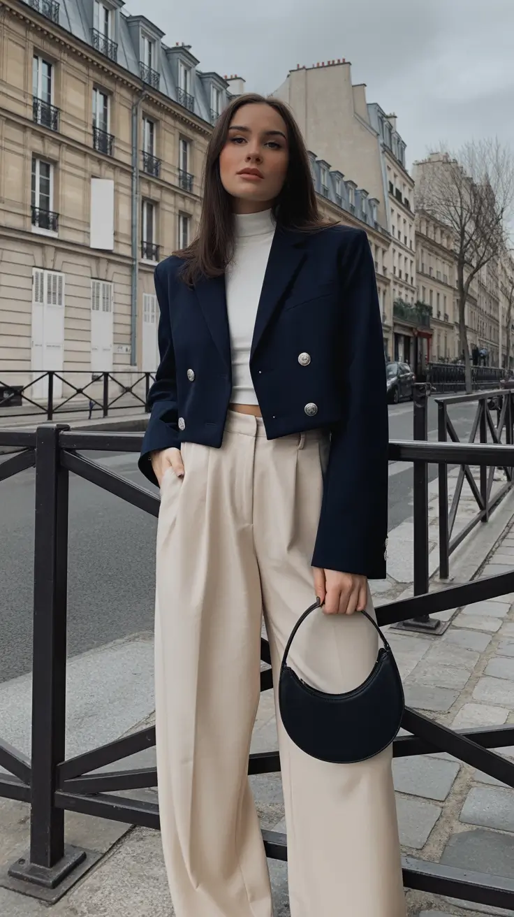 old money outfits for women 2026 Tailored Modernity in Navy and Beige