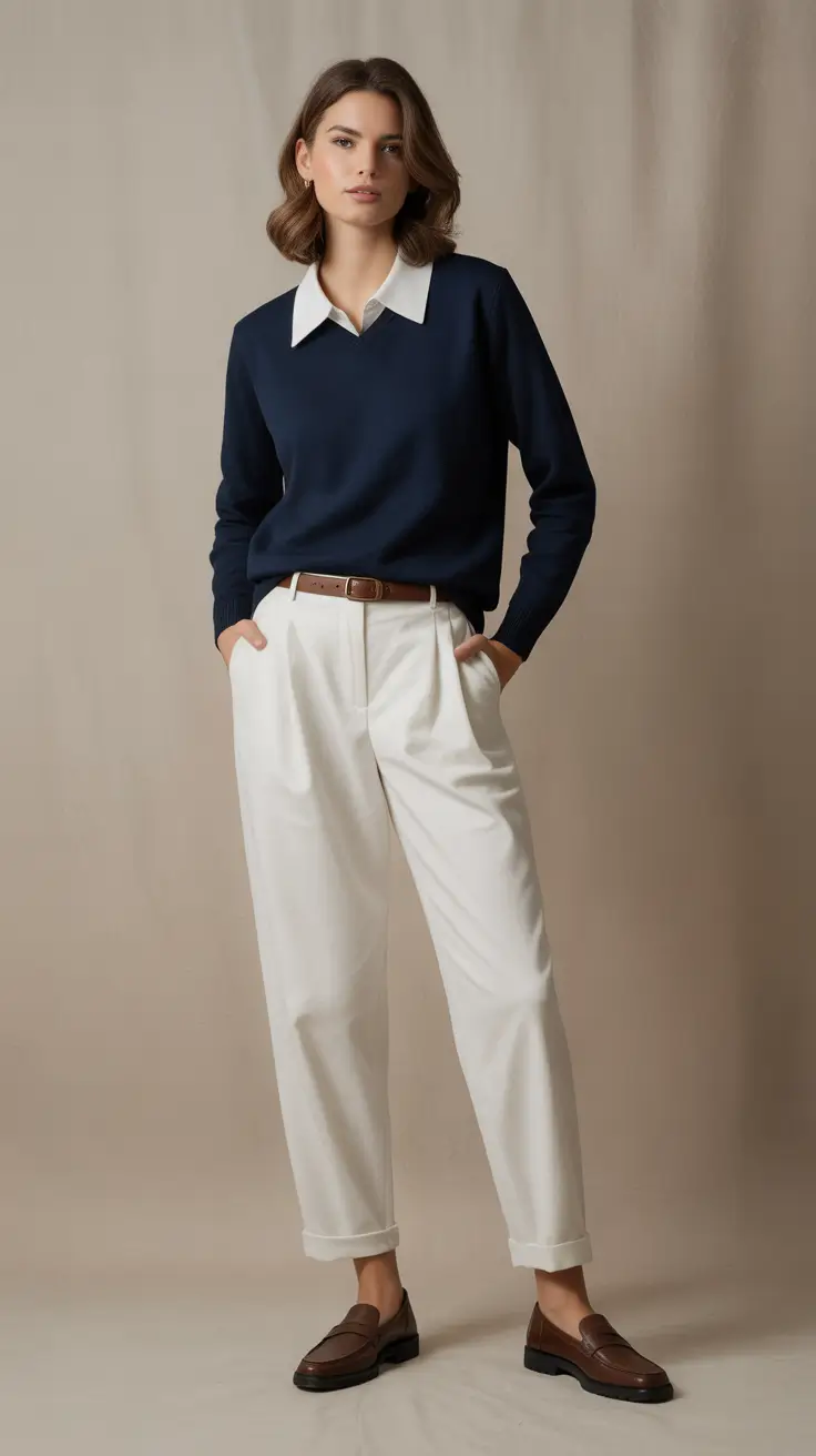 old money outfits for women 2026 Heritage Layers in Navy and Cream