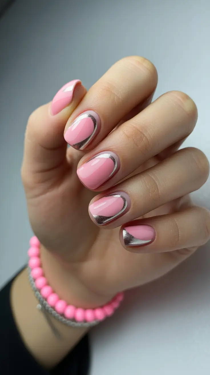 Pink Nail Trends Winter 2025-2026 Metallic Rose Aura