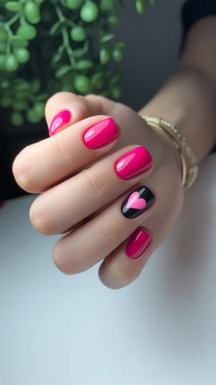Pink Nail Trends Winter 2025-2026 Heart Pop Accent