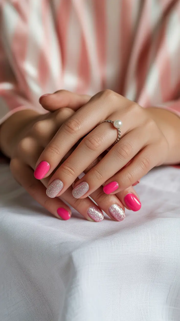 Pink Nail Trends Winter 2025-2026 Frosted Glamour Set