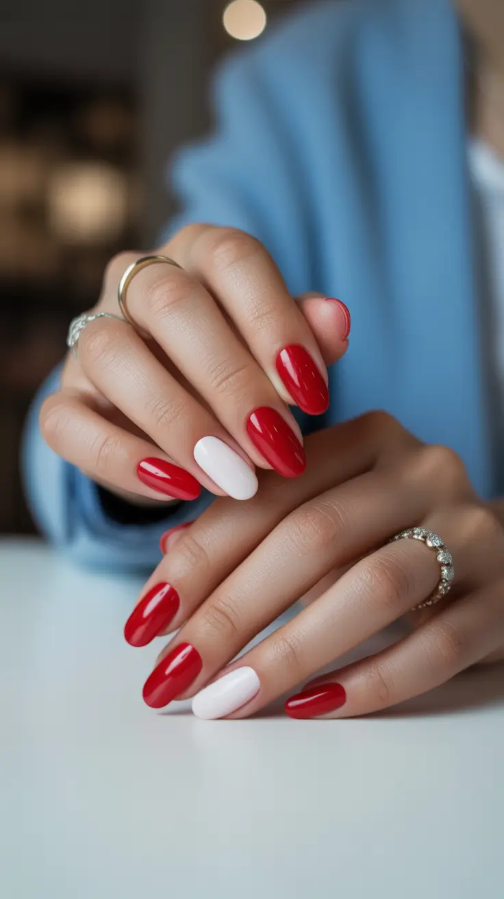 Red Nail Trends for Christmas 2025 Classic Red with Soft White Accent