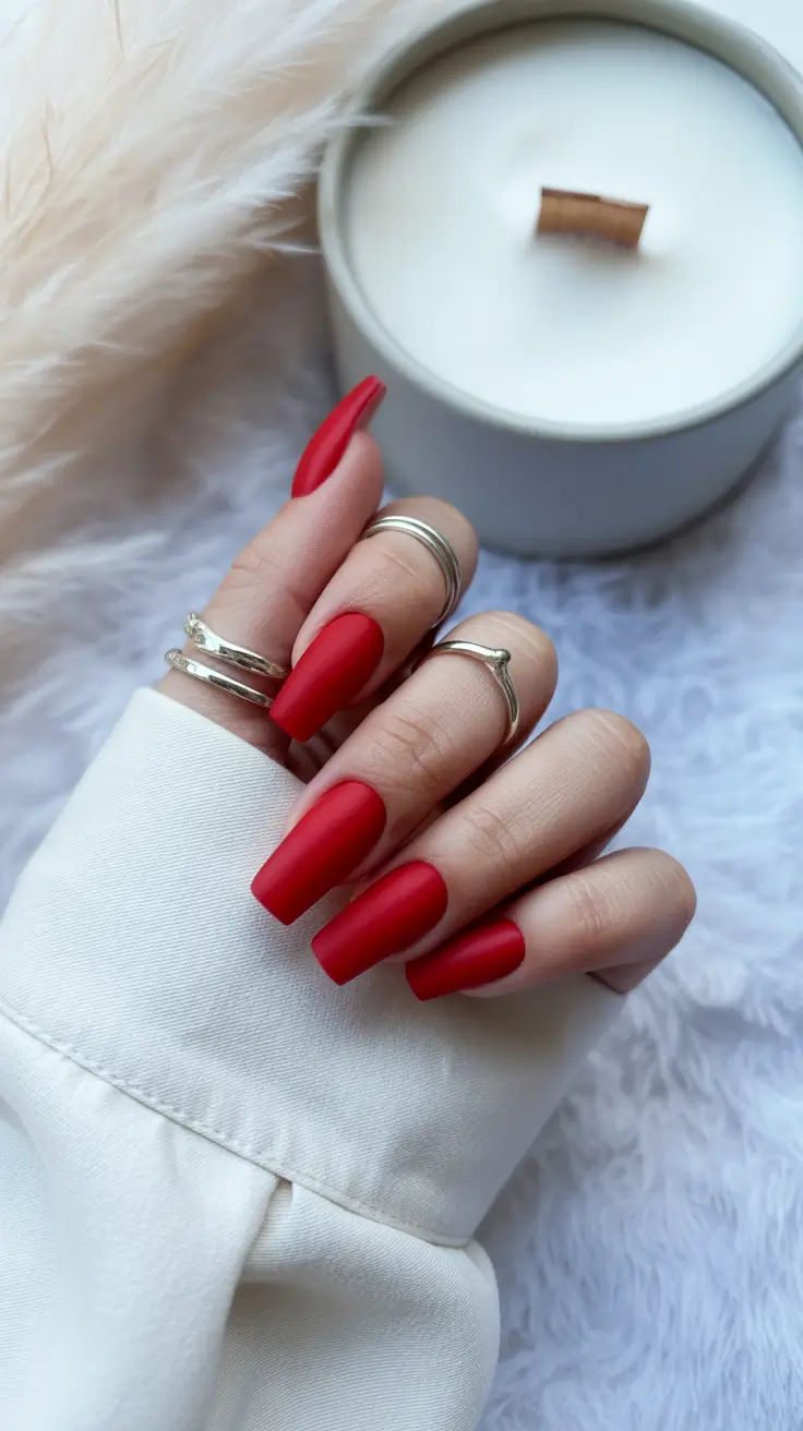 Red Nail Trends for Christmas 2025 Cozy Matte Red