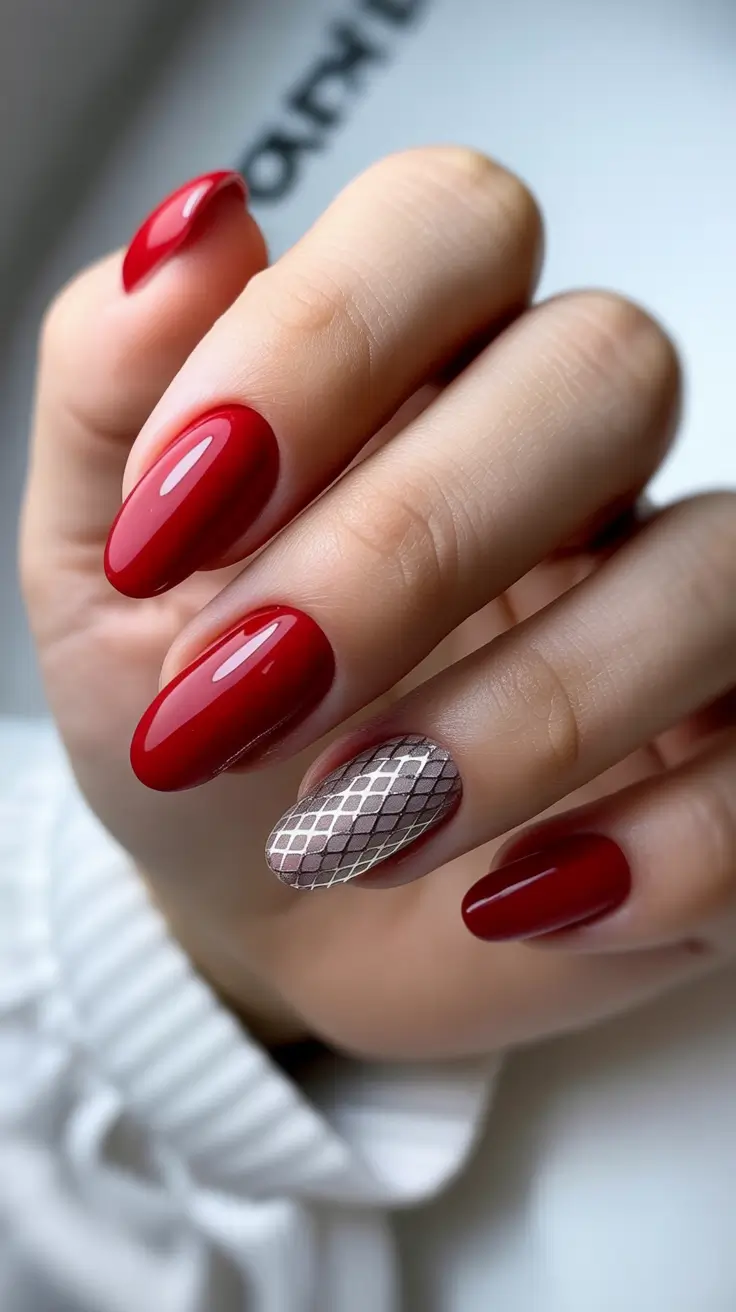 Red Nail Trends for Christmas 2025 Red with Mesh Accent